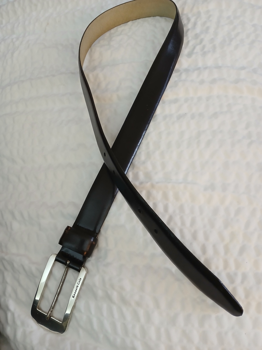 Kenneth Cole Men's Black Leather Belt with Silver Buckle